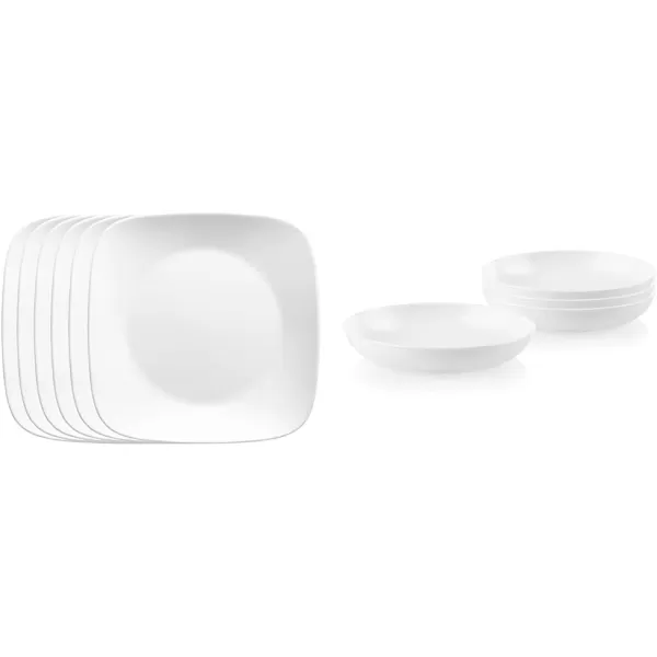Corelle Vitrelle Salad Plates Set, Triple Layer Glass and Chip Resistant, Lightweight Square 9-Inch Plates, White, 6 Count 