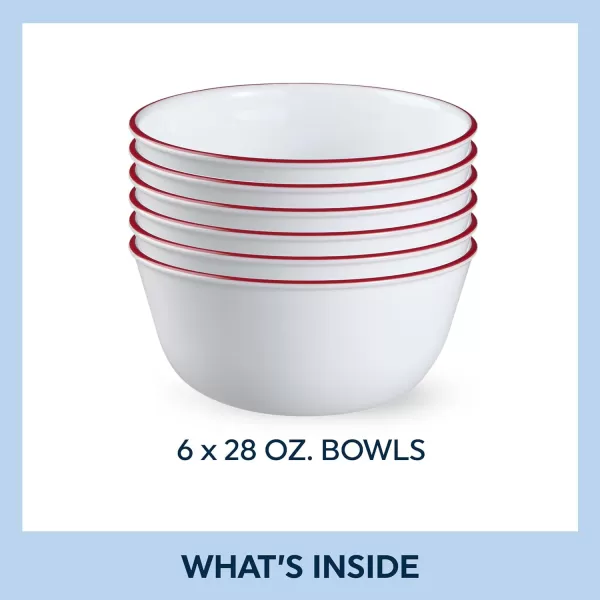 Corelle,Glass 28oz Red Band Bowl 6pk