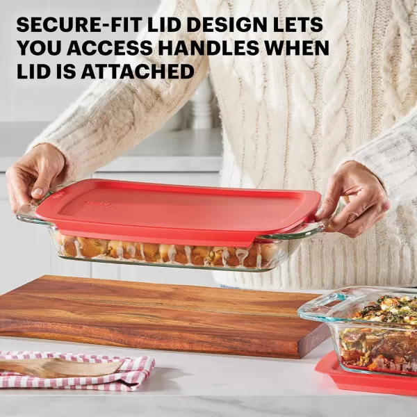 Pyrex Easy Grab 4-Piece Glass Baking Dish Set with Lids, 2-Qt Glass Bakeware Set, Non-Toxic, BPA-Free Lids, Tempered Glass Nesting Bakeware Set