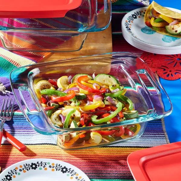 Pyrex Easy Grab 4-Piece Glass Baking Dish Set with Lids, 2-Qt Glass Bakeware Set, Non-Toxic, BPA-Free Lids, Tempered Glass Nesting Bakeware Set