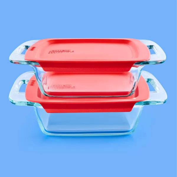 Pyrex Easy Grab 4-Piece Glass Baking Dish Set with Lids, 2-Qt Glass Bakeware Set, Non-Toxic, BPA-Free Lids, Tempered Glass Nesting Bakeware Set