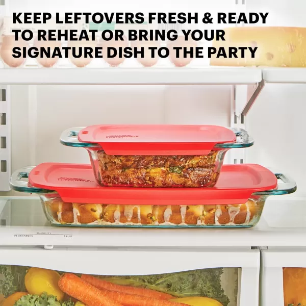 Pyrex Easy Grab 4-Piece Glass Baking Dish Set with Lids, 2-Qt Glass Bakeware Set, Non-Toxic, BPA-Free Lids, Tempered Glass Nesting Bakeware Set