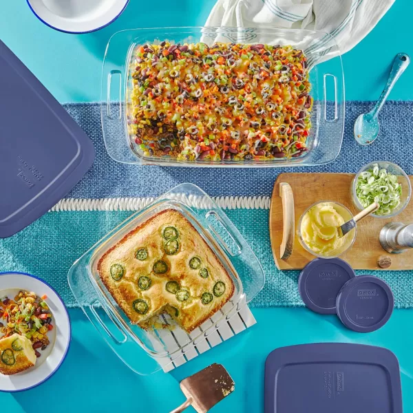 Pyrex Easy Grab 4-Piece Glass Baking Dish Set with Lids, 2-Qt Glass Bakeware Set, Non-Toxic, BPA-Free Lids, Tempered Glass Nesting Bakeware Set