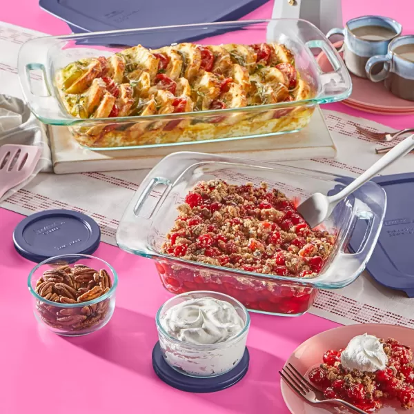 Pyrex Easy Grab 4-Piece Glass Baking Dish Set with Lids, 2-Qt Glass Bakeware Set, Non-Toxic, BPA-Free Lids, Tempered Glass Nesting Bakeware Set