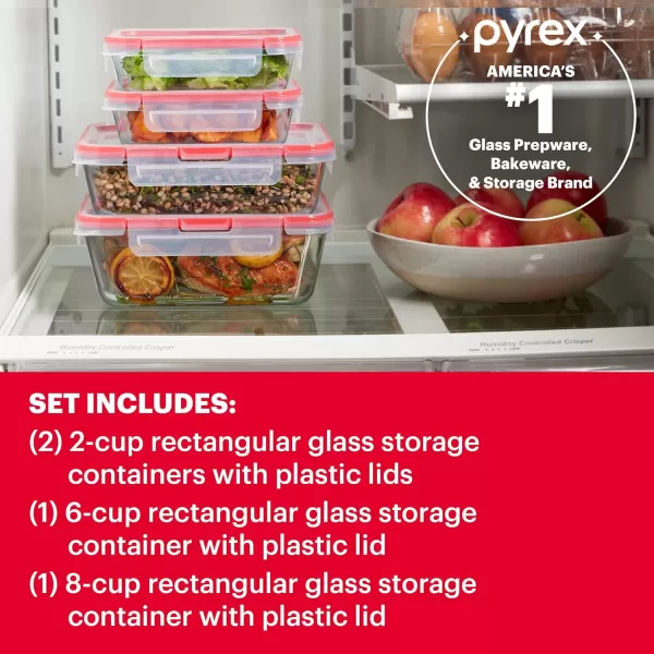 Pyrex Freshlock 8-Pieces Mixed Sized Glass Food Storage Containers Set, Airtight &amp; Leakproof Locking Lids, Freezer Dishwasher Microwave Safe