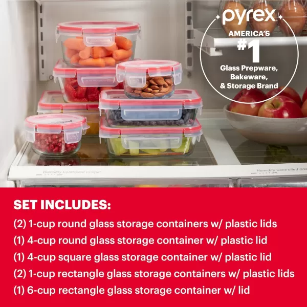 Pyrex Freshlock 8-Pieces Mixed Sized Glass Food Storage Containers Set, Airtight &amp; Leakproof Locking Lids, Freezer Dishwasher Microwave Safe