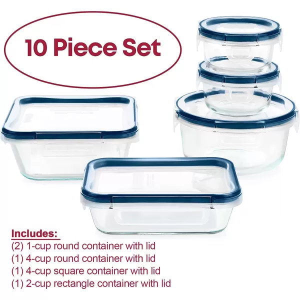 Pyrex Freshlock 8-Pieces Mixed Sized Glass Food Storage Containers Set, Airtight &amp; Leakproof Locking Lids, Freezer Dishwasher Microwave Safe