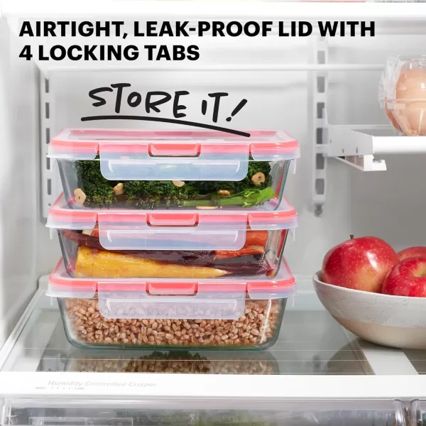 Pyrex Freshlock 8-Pieces Mixed Sized Glass Food Storage Containers Set, Airtight &amp; Leakproof Locking Lids, Freezer Dishwasher Microwave Safe