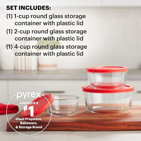 Pyrex Simply Store 6-Pc Glass Food Storage Container Set with Lids, 3-Cup, 6-Cup, &amp; 11-Cup Rectangular Meal Prep Containers with Lid, BPA-Free Lid, Dishwasher, Microwave and Freezer Safe
