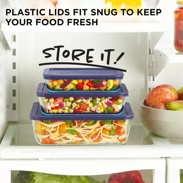 Pyrex Simply Store 6-Pc Glass Food Storage Container Set with Lids, 3-Cup, 6-Cup, &amp; 11-Cup Rectangular Meal Prep Containers with Lid, BPA-Free Lid, Dishwasher, Microwave and Freezer Safe