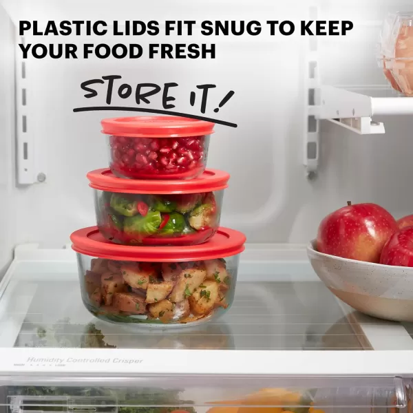 Pyrex Simply Store 6-Pc Glass Food Storage Container Set with Lids, 3-Cup, 6-Cup, &amp; 11-Cup Rectangular Meal Prep Containers with Lid, BPA-Free Lid, Dishwasher, Microwave and Freezer Safe