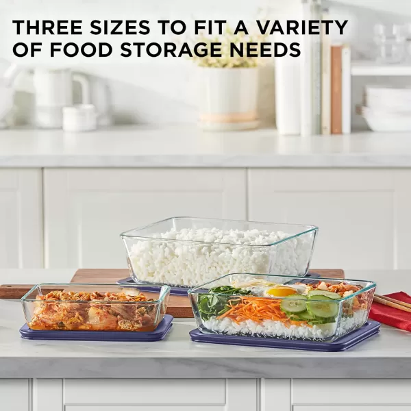 Pyrex Simply Store 6-Pc Glass Food Storage Container Set with Lids, 3-Cup, 6-Cup, &amp; 11-Cup Rectangular Meal Prep Containers with Lid, BPA-Free Lid, Dishwasher, Microwave and Freezer Safe