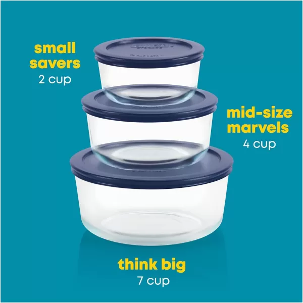 Pyrex Simply Store 6-Pc Glass Food Storage Container Set with Lids, 3-Cup, 6-Cup, &amp; 11-Cup Rectangular Meal Prep Containers with Lid, BPA-Free Lid, Dishwasher, Microwave and Freezer Safe
