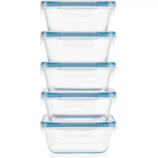 Snapware Total Solution 10-PC  Square Glass Food Storage Container Set with Plastic Lids, Medium Size Set of 4-Cups, BPA-Free Lids with Locking Tabs, Microwave, Dishwasher, and Freezer Safe