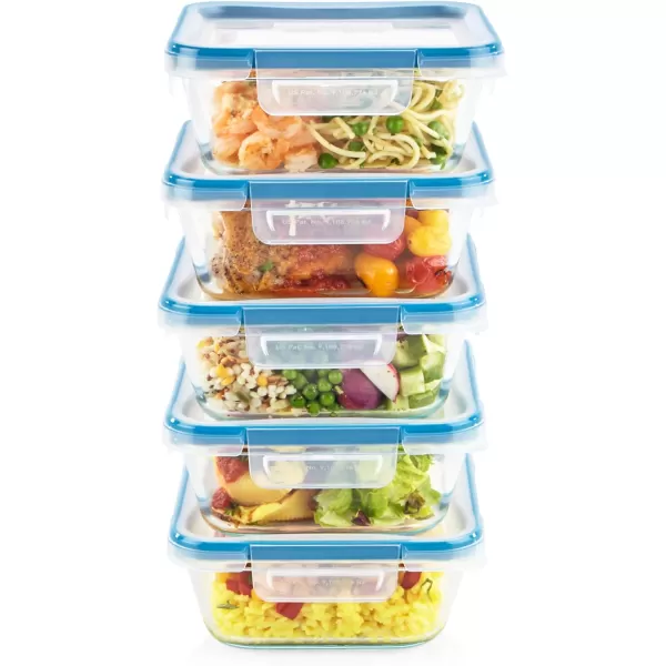 Snapware Total Solution 10-PC  Square Glass Food Storage Container Set with Plastic Lids, Medium Size Set of 4-Cups, BPA-Free Lids with Locking Tabs, Microwave, Dishwasher, and Freezer Safe