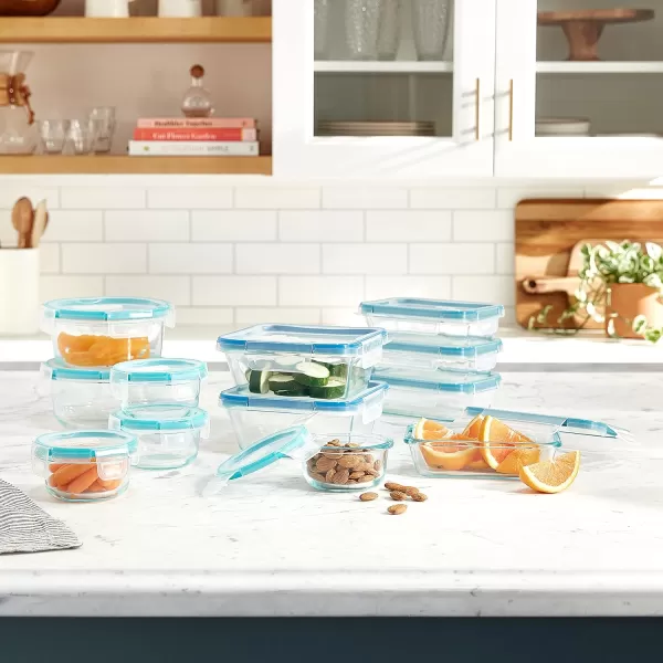 Snapware Total Solution 10-PC  Square Glass Food Storage Container Set with Plastic Lids, Medium Size Set of 4-Cups, BPA-Free Lids with Locking Tabs, Microwave, Dishwasher, and Freezer Safe