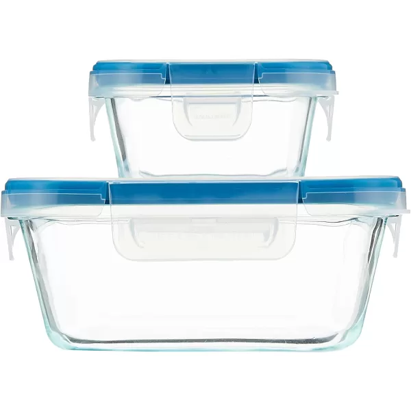 Snapware Total Solution 10-PC  Square Glass Food Storage Container Set with Plastic Lids, Medium Size Set of 4-Cups, BPA-Free Lids with Locking Tabs, Microwave, Dishwasher, and Freezer Safe
