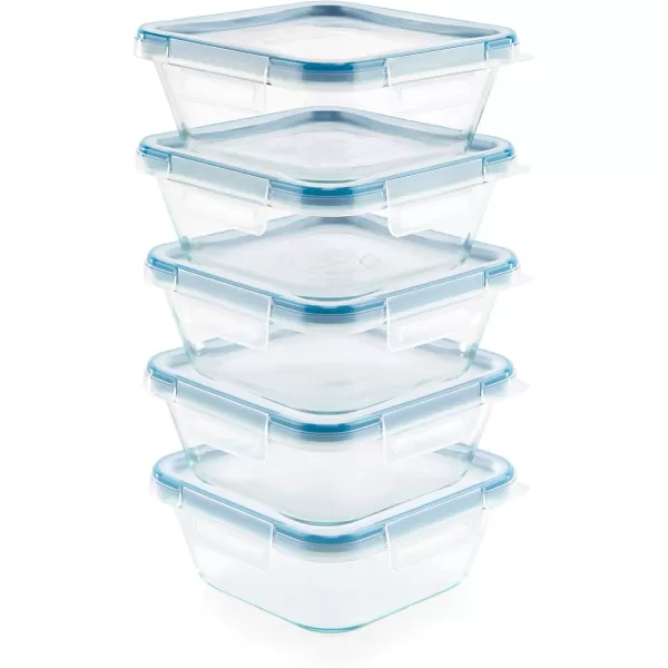 Snapware Total Solution 10-PC  Square Glass Food Storage Container Set with Plastic Lids, Medium Size Set of 4-Cups, BPA-Free Lids with Locking Tabs, Microwave, Dishwasher, and Freezer Safe