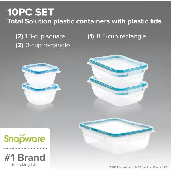 Snapware Total Solution 6-Pc Plastic Food Storage Containers Set with Lids, 8.5-Cup Rectangle Meal Prep Container, Non-Toxic, BPA-Free with 4 Locking Tabs, Microwave, Dishwasher, and Freezer Safe