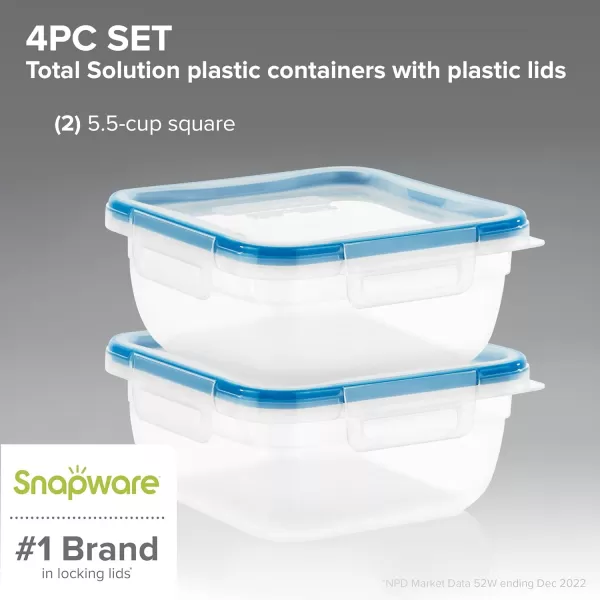 Snapware Total Solution 6-Pc Plastic Food Storage Containers Set with Lids, 8.5-Cup Rectangle Meal Prep Container, Non-Toxic, BPA-Free with 4 Locking Tabs, Microwave, Dishwasher, and Freezer Safe