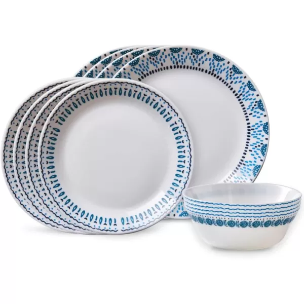 Corelle Everyday Expressions 12-Pc Dinnerware Set, Service for 4, Durable and Eco-Friendly, Higher Rim Glass Plate &amp; Bowl Set, Microwave and Dishwasher Safe, Azure Medallion