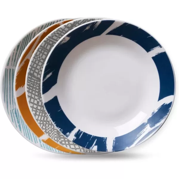 Corelle MilkGlass 4-Piece  8.5" Pasta Bowl Plate Set, Higher Rimmed Glass Dinnerware For Pasta Salad Meal, Azure Medallion, 1 Count 