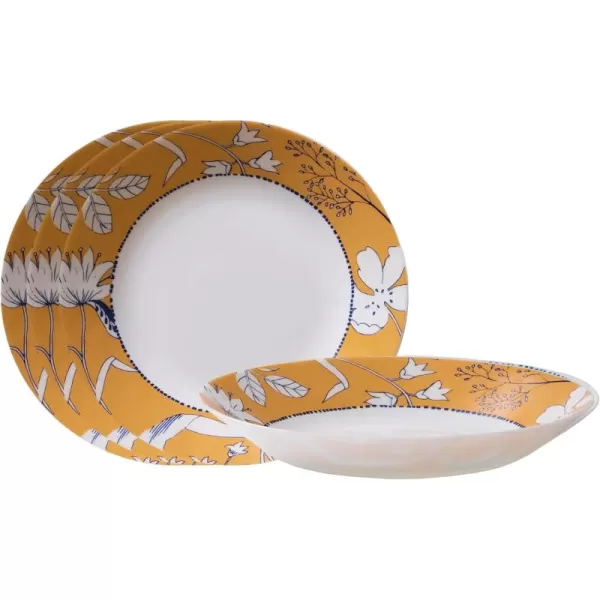 Corelle MilkGlass 4-Piece  8.5" Pasta Bowl Plate Set, Higher Rimmed Glass Dinnerware For Pasta Salad Meal, Azure Medallion, 1 Count 