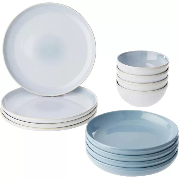 Corelle Stoneware 16-Pc Dinnerware Set, Handcrafted Artisanal Double Bead Plates, Meal Bowls, Bowls and Tumblers, Solid and Reactive Glazes, Dining Plate Set, Oatmeal