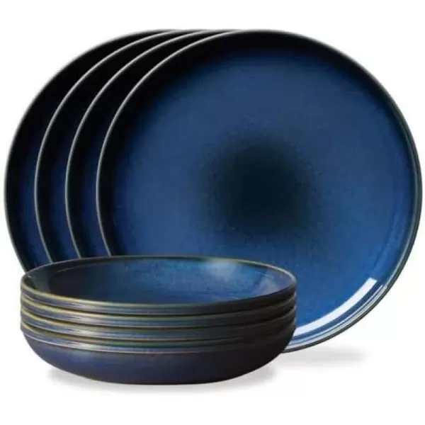 Corelle Stoneware 16-Pc Dinnerware Set, Handcrafted Artisanal Double Bead Plates, Meal Bowls, Bowls and Tumblers, Solid and Reactive Glazes, Dining Plate Set, Oatmeal