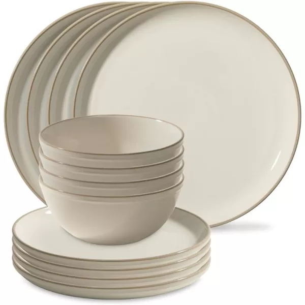 Corelle Stoneware 16-Pc Dinnerware Set, Handcrafted Artisanal Double Bead Plates, Meal Bowls, Bowls and Tumblers, Solid and Reactive Glazes, Dining Plate Set, Oatmeal