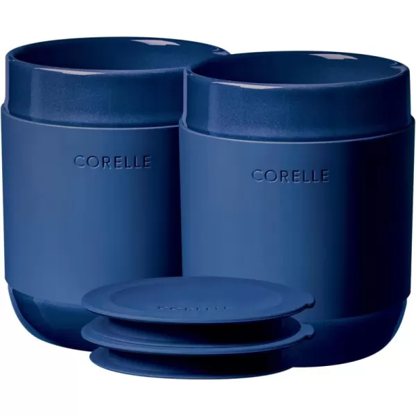 Corelle Stoneware 4-Pc Tumbler Set of 2 with Lids, Handcrafted Artisanal Travel Mug, Solid Glaze Stoneware, 13-1/2-Oz Travel Coffee Mug Set, Navy