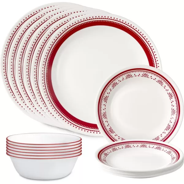 Corelle Vitrelle 18 Piece Glass Dinnerware Sets, Service for 6, Triple Layer Chip &amp; Crack Resistant Glass Plate and Bowl Sets, Spring Blossom Green