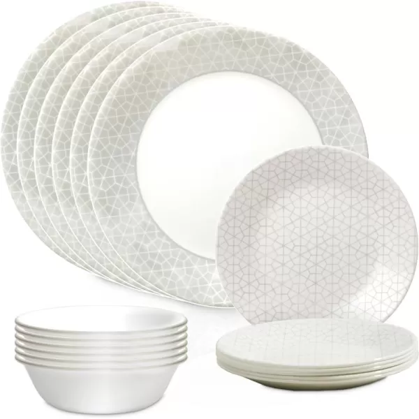 Corelle Vitrelle 18 Piece Glass Dinnerware Sets, Service for 6, Triple Layer Chip &amp; Crack Resistant Glass Plate and Bowl Sets, Spring Blossom Green