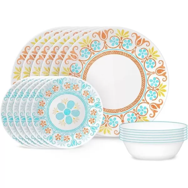 Corelle Vitrelle 18-Piece Service for 6 Dinnerware Set, Triple Layer Glass and Chip Resistant, Lightweight Round Plates and Bowls Set, Portofino