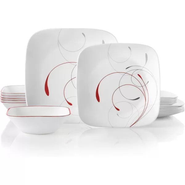 Corelle Vitrelle 18-Piece Service for 6 Dinnerware Set, Triple Layer Glass and Chip Resistant, Lightweight Square Plates and Bowls Set, Simple Sketch