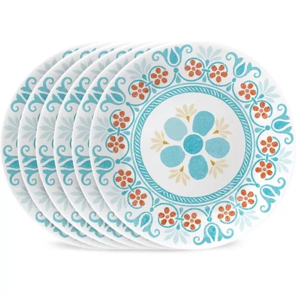 Corelle Vitrelle 8-Piece Appetizer Plates Set, Triple Layer Glass and Chip Resistant, Lightweight Round 6-3/4-inch Plates, Country Cottage