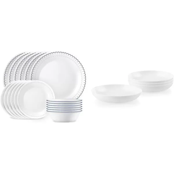 Corelle Vitrelle Glass Dinnerware Set, Chip &amp; Crack Resistant Triple Layer Glass, 4-PC Dinner Plates, Northern Pines