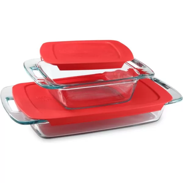 Pyrex Easy Grab 4-Piece Glass Baking Dish Set with Lids, 2-Qt Glass Bakeware Set, Non-Toxic, BPA-Free Lids, Tempered Glass Nesting Bakeware Set