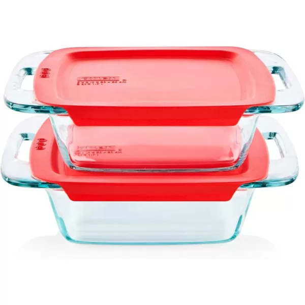 Pyrex Easy Grab 4-Piece Glass Baking Dish Set with Lids, 2-Qt Glass Bakeware Set, Non-Toxic, BPA-Free Lids, Tempered Glass Nesting Bakeware Set