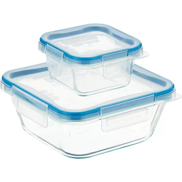 Snapware Total Solution 10-PC  Square Glass Food Storage Container Set with Plastic Lids, Medium Size Set of 4-Cups, BPA-Free Lids with Locking Tabs, Microwave, Dishwasher, and Freezer Safe