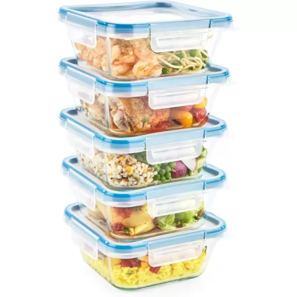 Snapware Total Solution 10-PC  Square Glass Food Storage Container Set with Plastic Lids, Medium Size Set of 4-Cups, BPA-Free Lids with Locking Tabs, Microwave, Dishwasher, and Freezer Safe