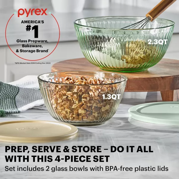 Pyrex Colors  Sculpted Tinted Glass Mixing Bowls With Lids, Nesting Space Saving Set of Bowls For Prepping and Baking, 1.3QT, 2.3QT &amp; 4.5Q