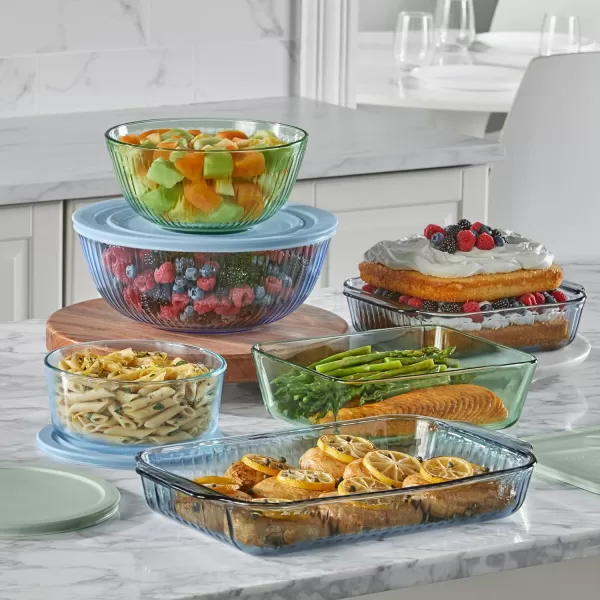 Pyrex Colors  Sculpted Tinted Glass Mixing Bowls With Lids, Nesting Space Saving Set of Bowls For Prepping and Baking, 1.3QT, 2.3QT &amp; 4.5Q