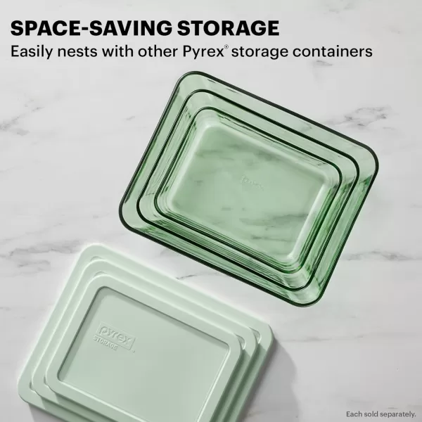 Pyrex Colors  Tinted Glass Rectangle Food Storage Container Set, Snug Fit Non-Toxic Plastic BPA-Free Lids, Freezer Dishwasher Microwave Safe, 3 Cup, 6 Cup &amp; 11 Cup, Green
