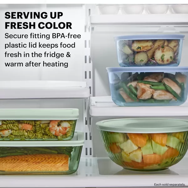 Pyrex Colors  Tinted Glass Rectangle Food Storage Container Set, Snug Fit Non-Toxic Plastic BPA-Free Lids, Freezer Dishwasher Microwave Safe, 3 Cup, 6 Cup &amp; 11 Cup, Green