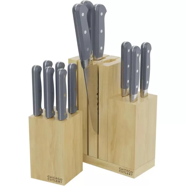 Chicago Cutlery Halsted  Full Cutlery Knife &amp; Wooden Block Set, Ergonomic Handles and Sharp Stainless Steel Professional Chef Cutlery Set