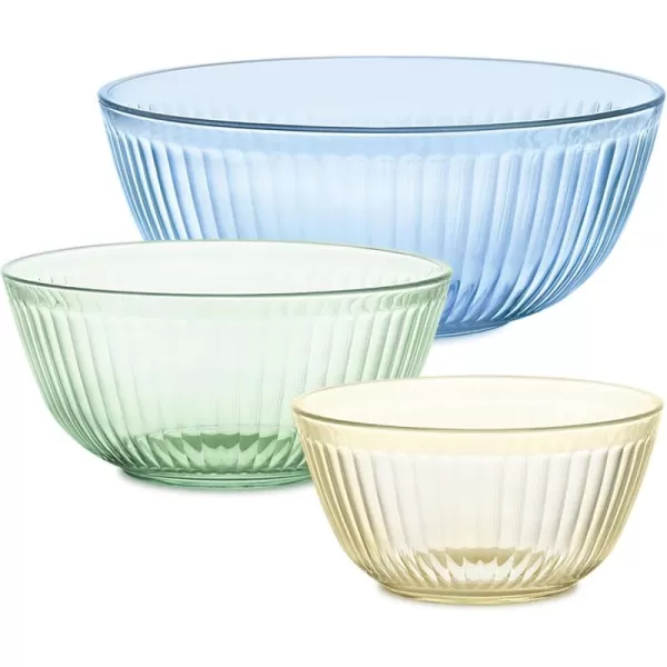 Pyrex Colors  Sculpted Tinted Glass Mixing Bowls With Lids, Nesting Space Saving Set of Bowls For Prepping and Baking, 1.3QT, 2.3QT &amp; 4.5Q