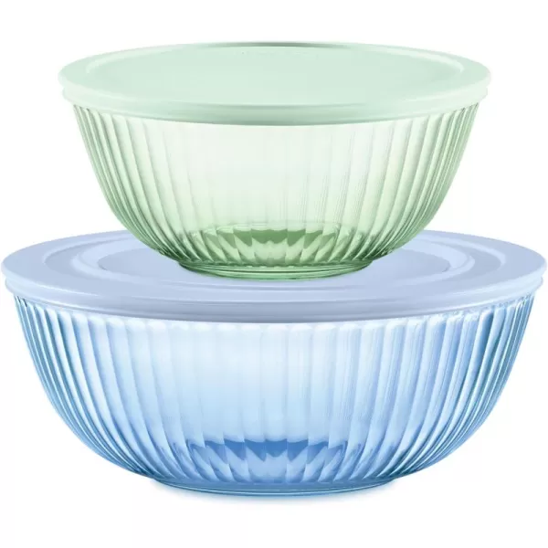 Pyrex Colors  Sculpted Tinted Glass Mixing Bowls With Lids, Nesting Space Saving Set of Bowls For Prepping and Baking, 1.3QT, 2.3QT &amp; 4.5Q