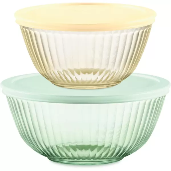 Pyrex Colors  Sculpted Tinted Glass Mixing Bowls With Lids, Nesting Space Saving Set of Bowls For Prepping and Baking, 1.3QT, 2.3QT &amp; 4.5Q