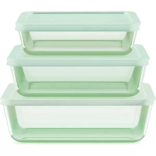 Pyrex Colors  Tinted Glass Rectangle Food Storage Container Set, Snug Fit Non-Toxic Plastic BPA-Free Lids, Freezer Dishwasher Microwave Safe, 3 Cup, 6 Cup &amp; 11 Cup, Green